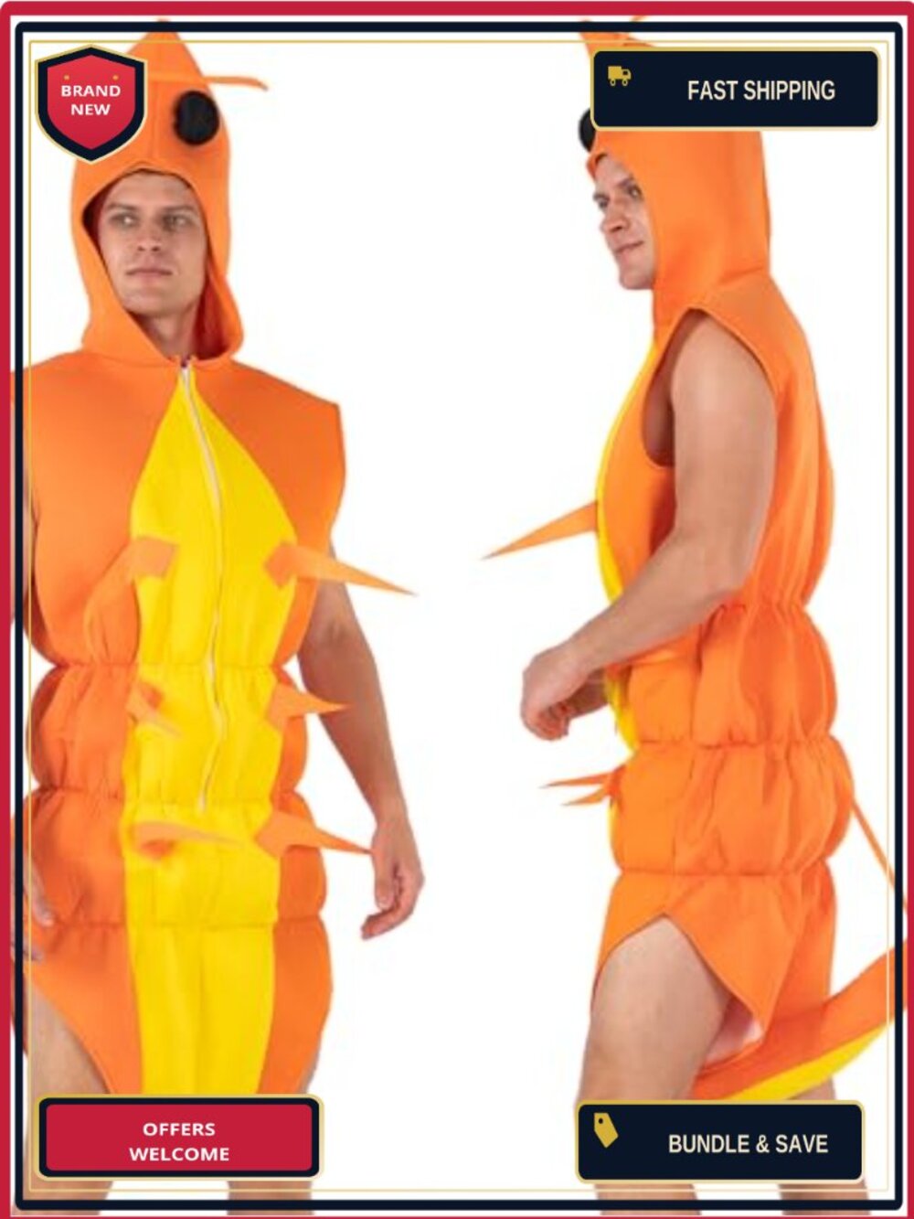 Shrimp Costume Adult Unisex Onesie Crawfish Sea Creature Polyester Sponge